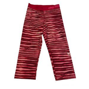 Nike Womens Pro Core Compression pink stripe capri Pull On Legging Pants Small